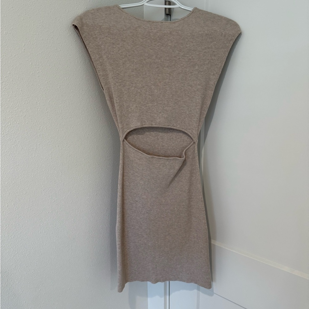 Wilfred Tan Knit Cut-out Bodycon Mini Dress